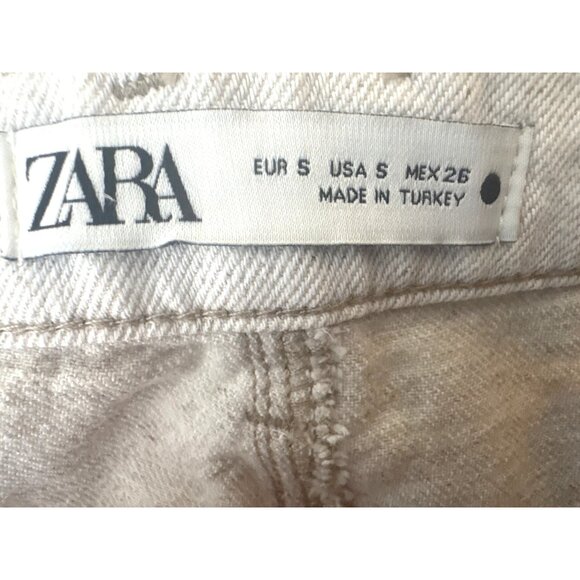 ZARA Linen Blend Small Wide Leg Pants Beige - Picture 3 of 15